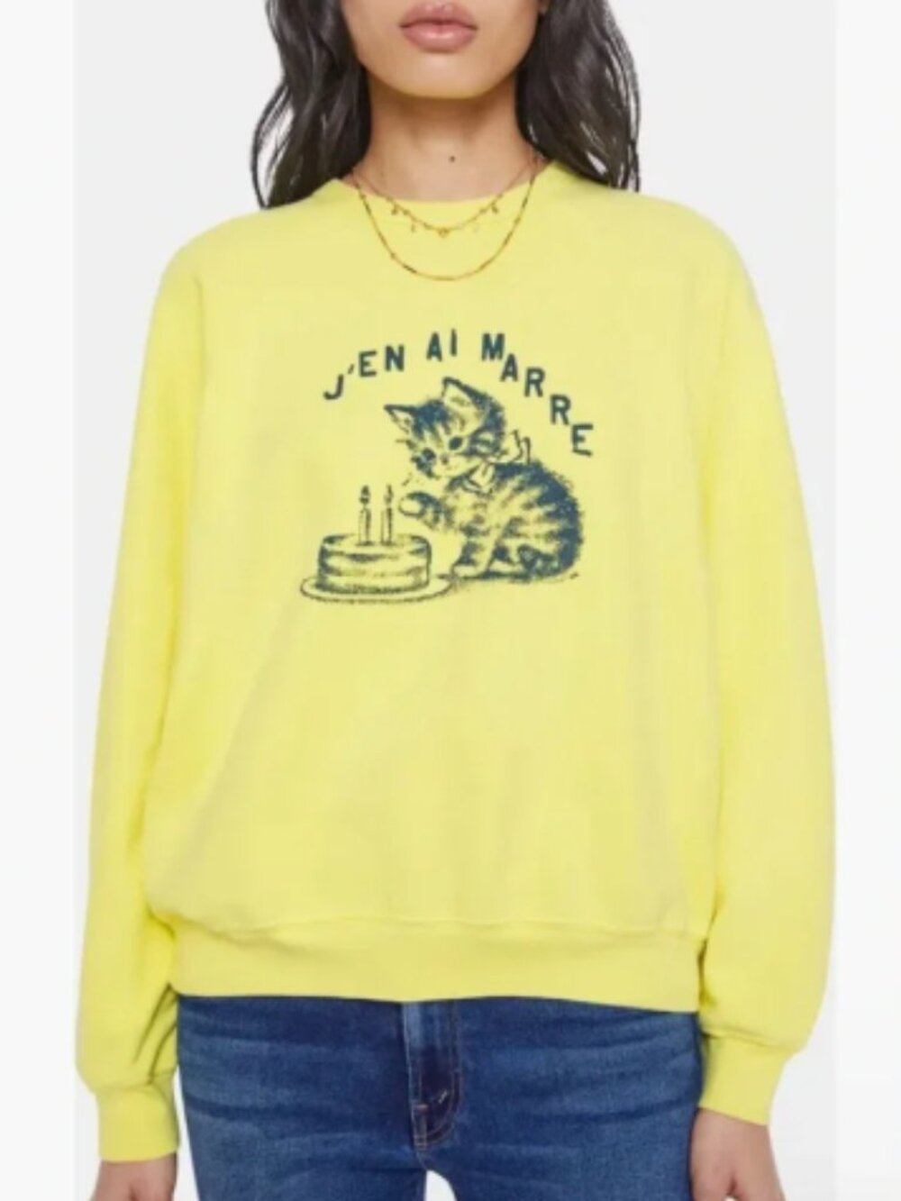 Mother The Biggie Concert “I’m Over It” Yellow Cat Graphic Sweatshirt – Large